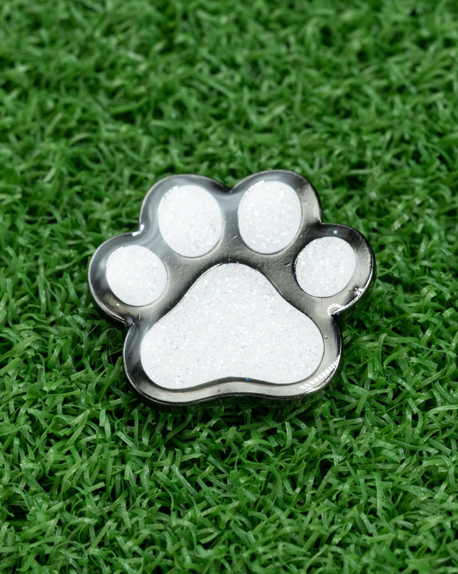 White Sparkle Paw Print Golf Ball Marker