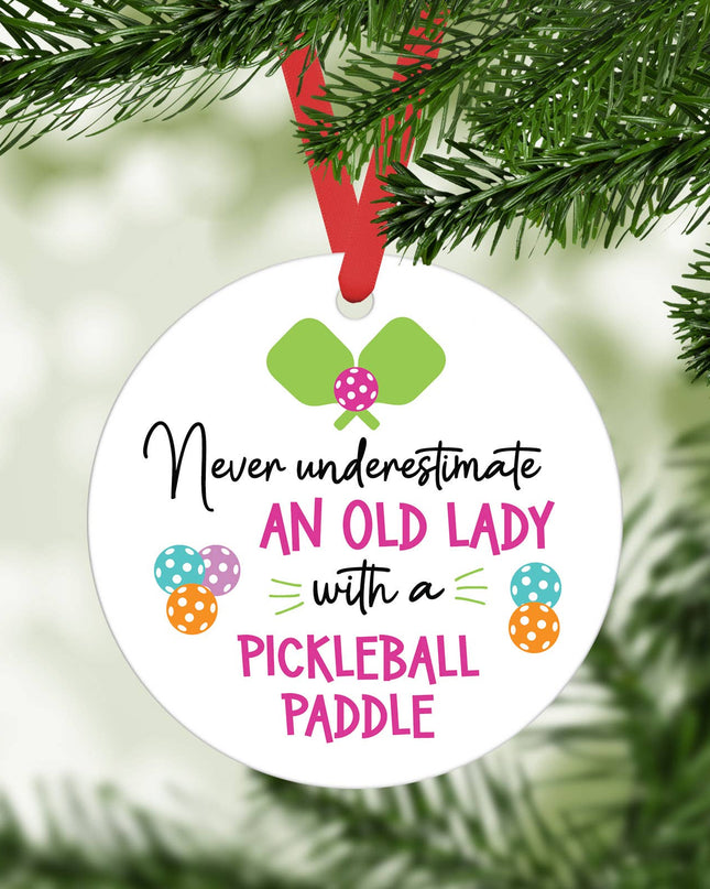 "Old Lady w/Pickleball Paddle" Metal Ornament
