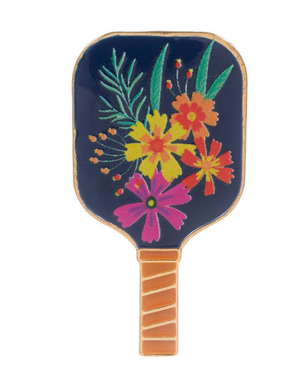 Enamel Striped Pickleball Paddle Pin Brooch