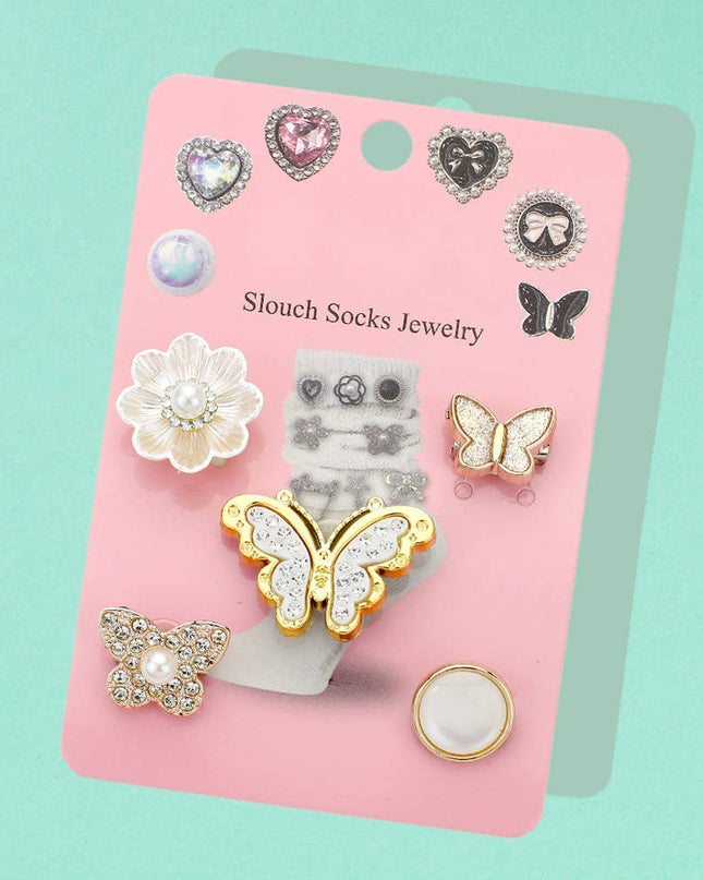 Pearl Butterfly Pin Shoe & Slouch Sock Charm Set