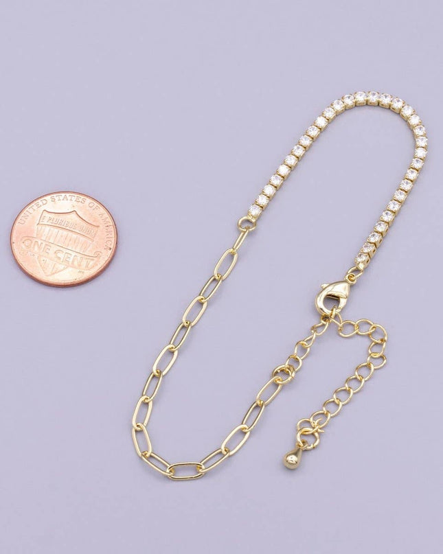 16K Gold Filled 2mm Half Tennis Half Paperclip 7 Inch Chain Bracelet | WA-1809 Clearance Pricing