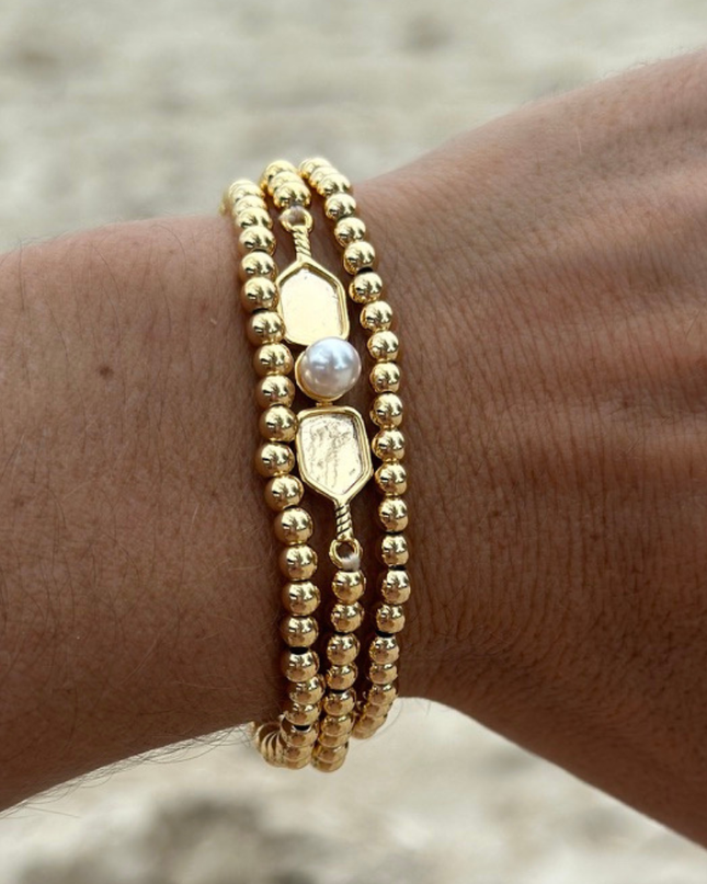 Pearl Pickleball Beaded Stretch Bracelet