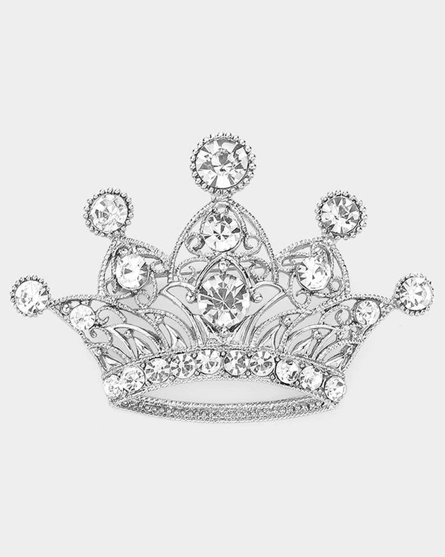 Rhinestone Embellished Crown Pin Brooch