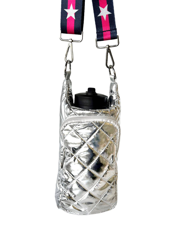 Silver Water Bottle Bag Crossbody Hydro Puffer Tote