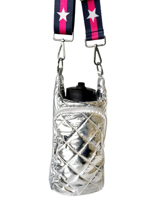 Silver Water Bottle Bag Crossbody Hydro Puffer Tote