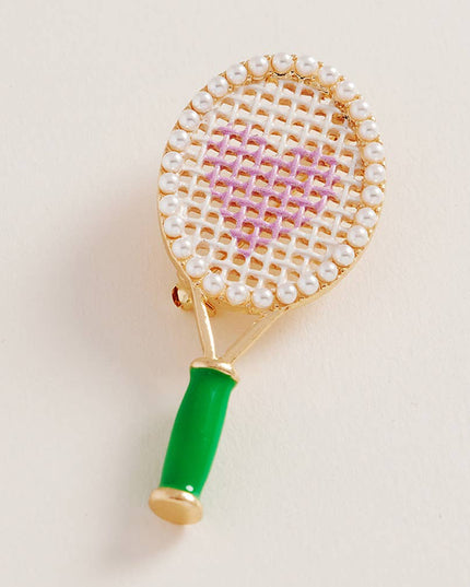 Rhinestone Rainbow Tennis Racket Pin Brooch