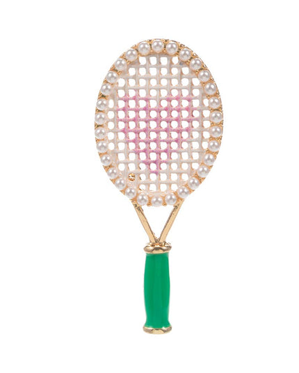 Rhinestone Rainbow Tennis Racket Pin Brooch