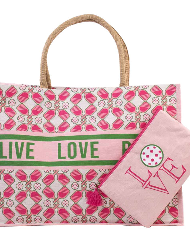 Pickleball Love Juco Tote   Pink/Green/White
