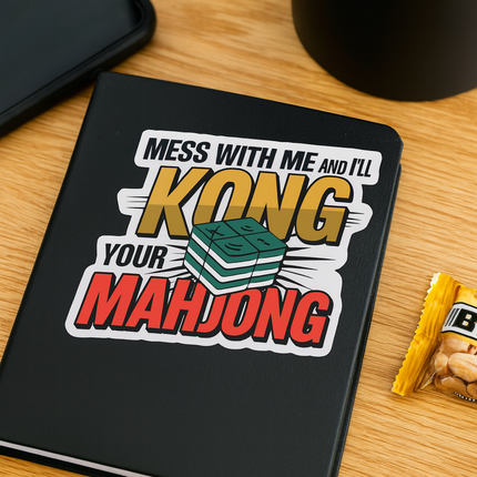 "Mess With Me and I’ll Kong Your Mahjong" Funny Square Mahjong Sticker – 3" Vinyl Decal for Mahjong Lovers
