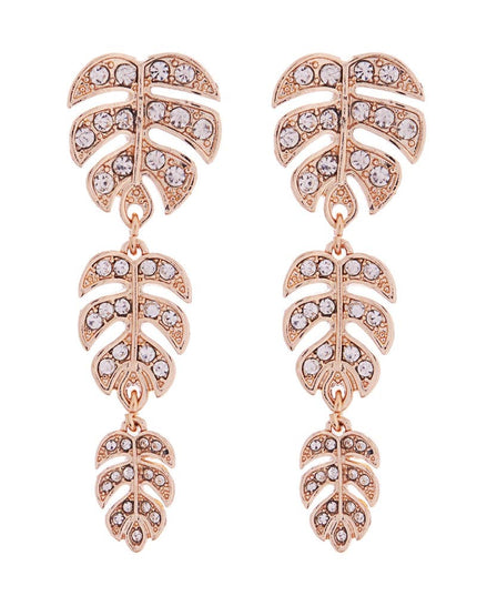 Flower Monstera Stone Pave Post Earrings