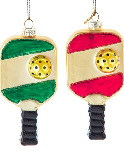 Glass Red & Green Pickleball Orns, 2 Asstd
