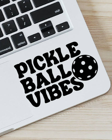 Pickleball Vibes Black Vinyl Laptop Sticker, Packaged