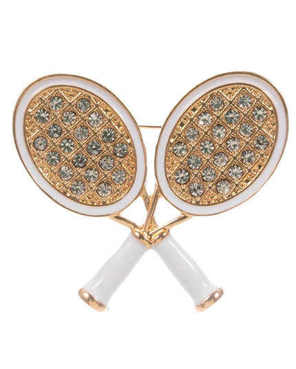 Enamel Rhinestone Embellished Double Tennis Racket Pin Brooch