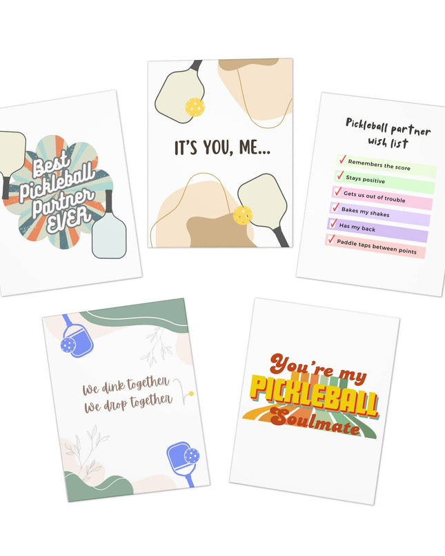 Best Pickleball Partner Greeting Card Variety Bundle Set (Pack of 5)