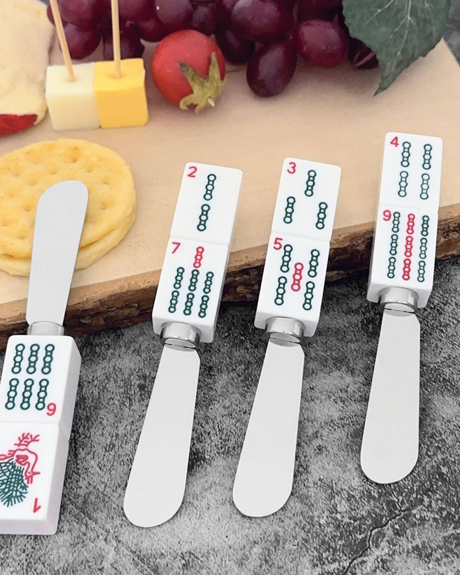 4-Piece Mahjong Bamboo Charm Resin Cheese Spreader