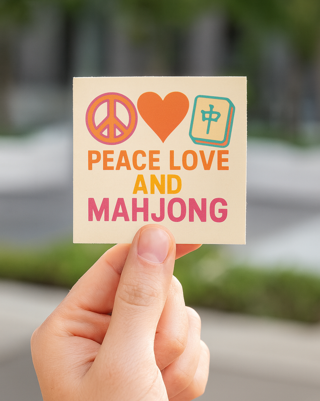 Peace Love and Mahjong Sticker – Retro 3" Square Vinyl for Mahjong Lovers