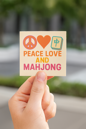 Peace Love and Mahjong Sticker – Retro 3" Square Vinyl for Mahjong Lovers
