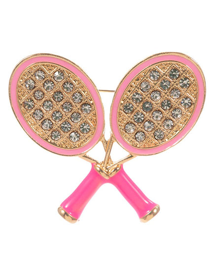 Enamel Rhinestone Embellished Double Tennis Racket Pin Brooch