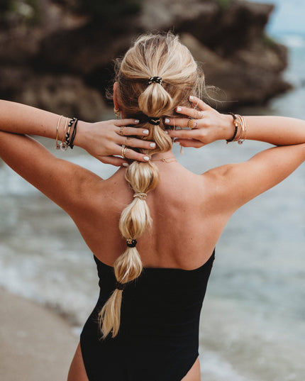 "Connect" Black & Cream with Gold Accent Hair Tie Bracelets