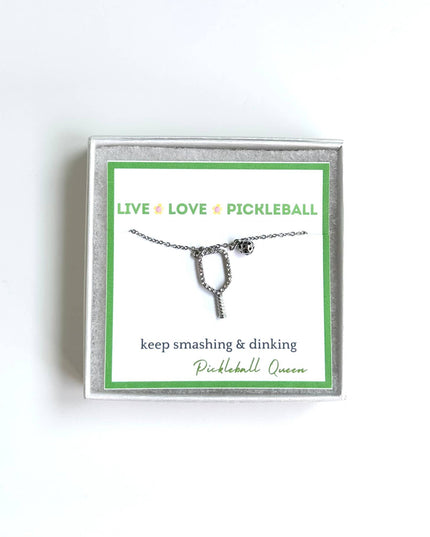 Pickleball Necklace Stainless Steel Rhines Stone Ball Charm