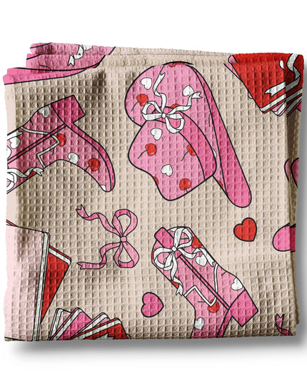 Valentine Heart XOXO Western Cowgirl Kitchen Towel Waffle