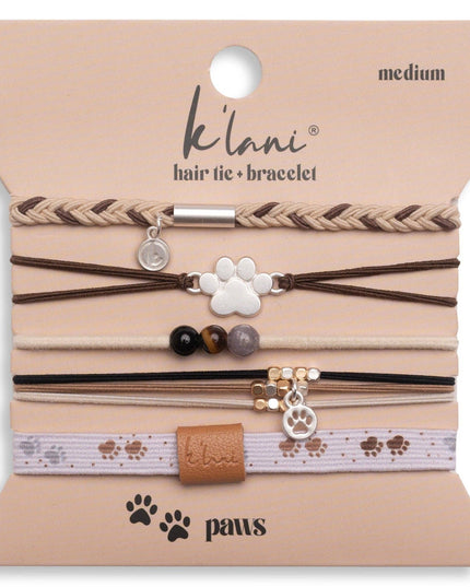 "Paws" Natural Hues with Silver & Paw Accents Hair Tie Bracelet