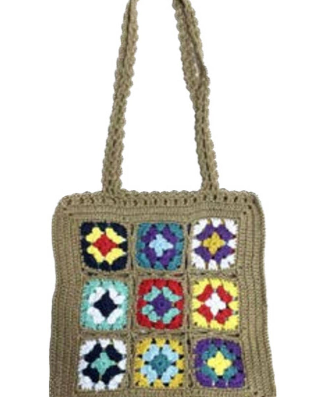 Khaki Floral Crochet Shoulder Bag