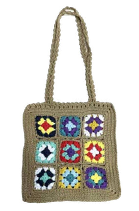 Khaki Floral Crochet Shoulder Bag