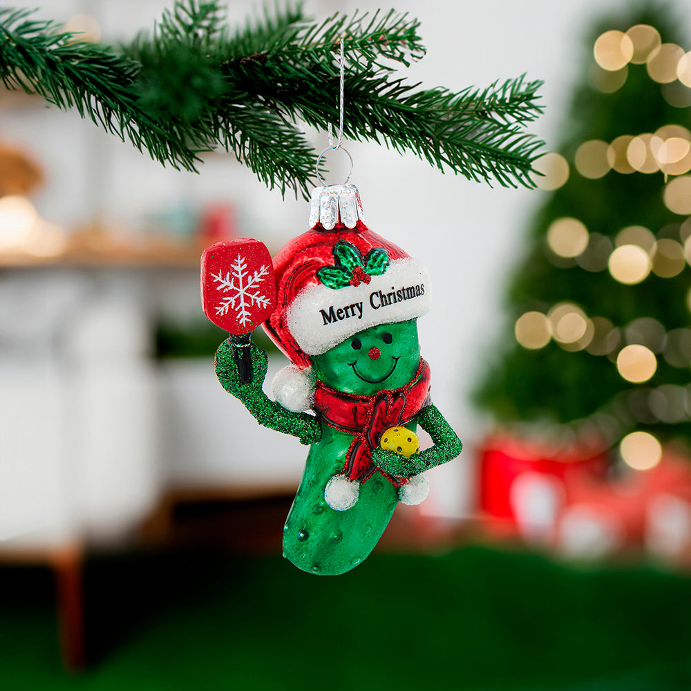 Noble Gems Glass Pickleball Pickle With Santa Ornament
