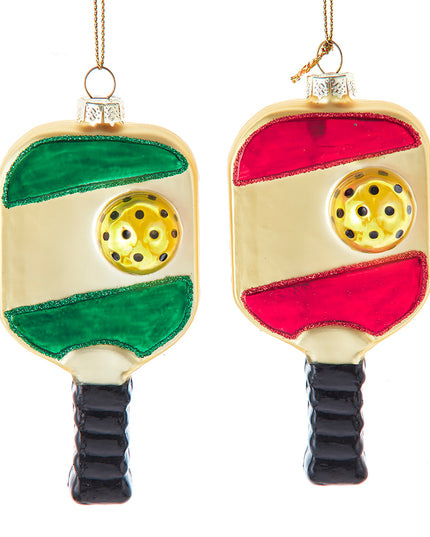 Kurt Adler Glass Red or Green Pickleball Paddle Ornaments