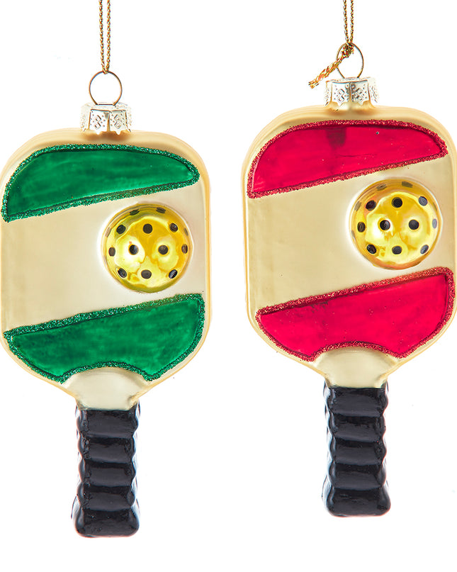Kurt Adler Glass Red or Green Pickleball Paddle Ornaments