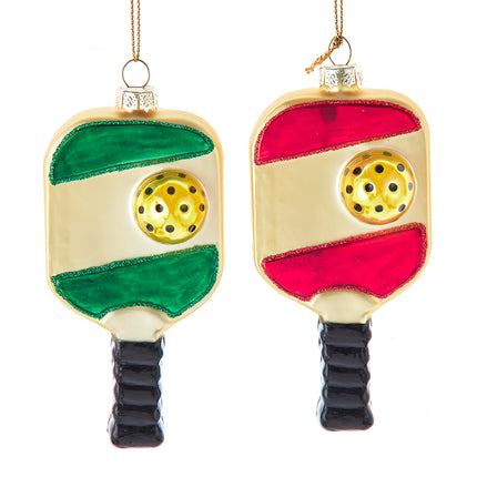 Kurt Adler Glass Red or Green Pickleball Paddle Ornaments