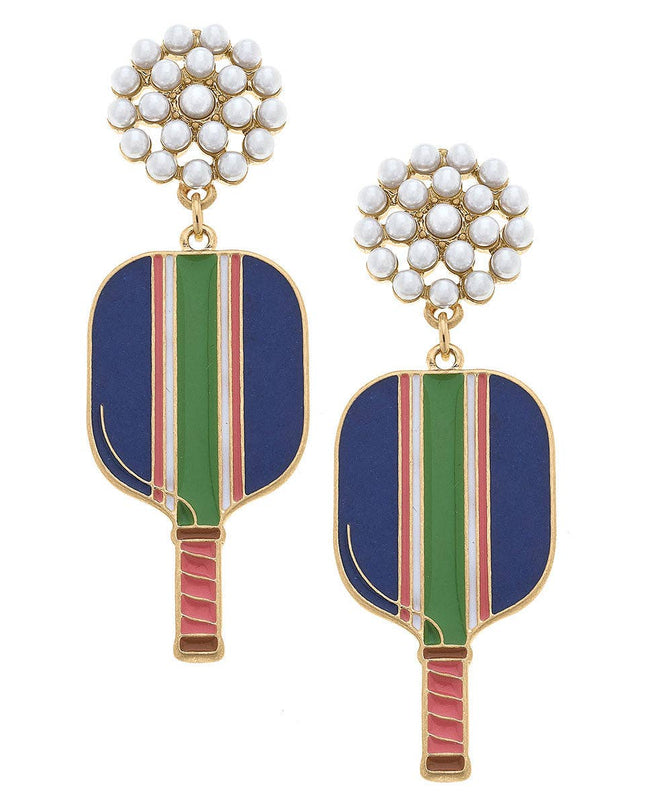 Ellie Pickleball Pearl Cluster Drop Earrings in Blue