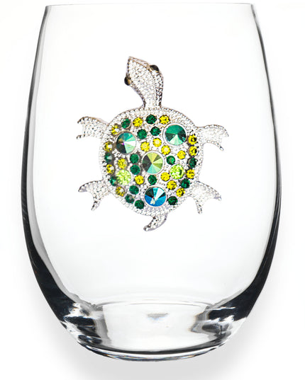 Sea Turtle Jeweled Stemless Wine Glass