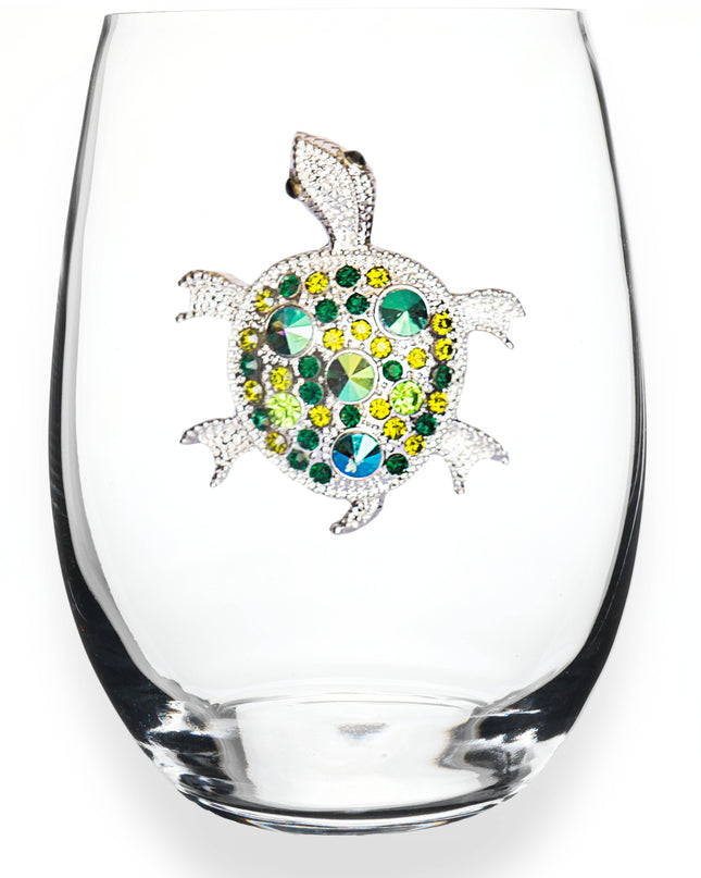 Sea Turtle Jeweled Stemless Wine Glass