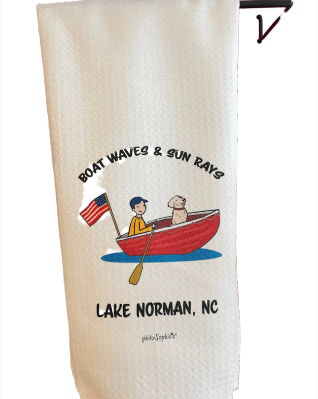 Boat Waves & Sun Rays Waffle Towel Lake Norman - Customizable