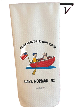 Boat Waves & Sun Rays Waffle Towel Lake Norman - Customizable
