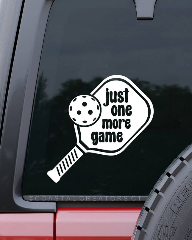 Pickleball Just One More Game Car Window Decal (Packaged)
