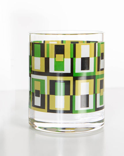 Mid Century Modern Green Square Vintage Cocktail Glass