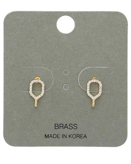 Pickleball Paddle CZ Earrings Gold