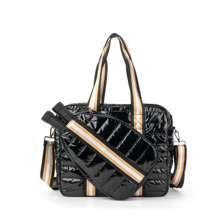 Puffer Pickleball Tote Black with White/Gold Stripe