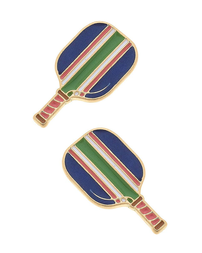 Ellie Pickleball Paddle Stud Earrings in Blue