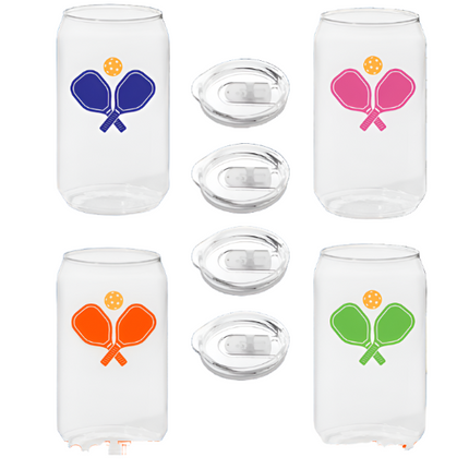 PICKLEBALL Set of 4 Tritan Unbreakable Can Cups with Lids