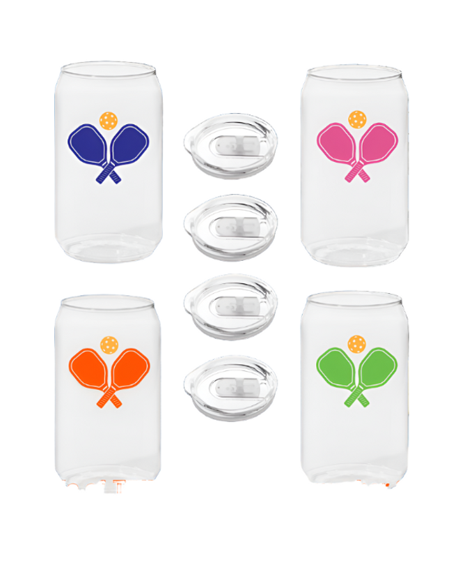 PICKLEBALL Set of 4 Tritan Unbreakable Can Cups with Lids