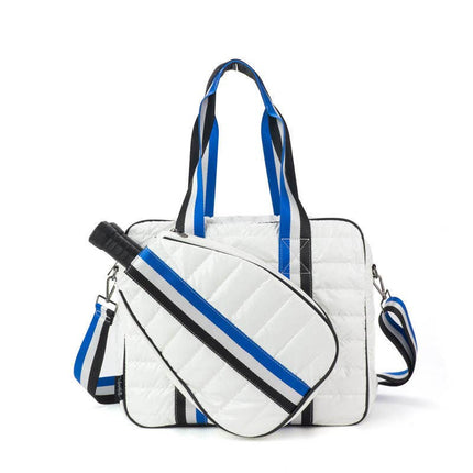 Puffer Pickleball Tote White w/ Blue Stripe