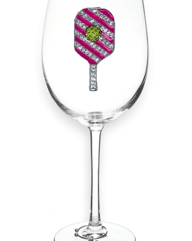 Pickleball Jeweled Stemmed Wine Glass