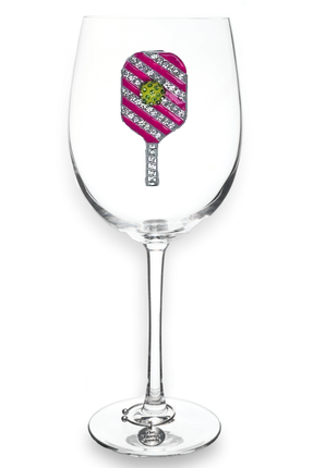 Pickleball Jeweled Stemmed Wine Glass