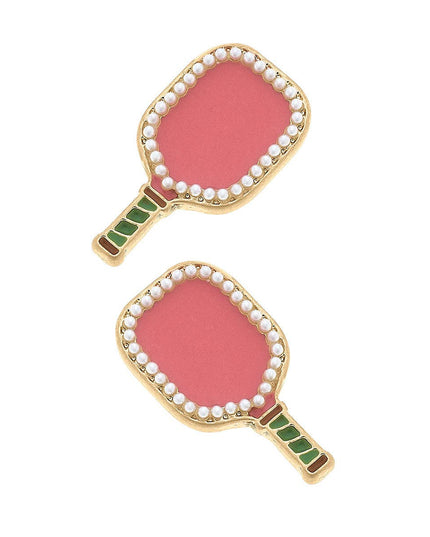 Ellie Pickleball Paddle Stud Earrings in Pink