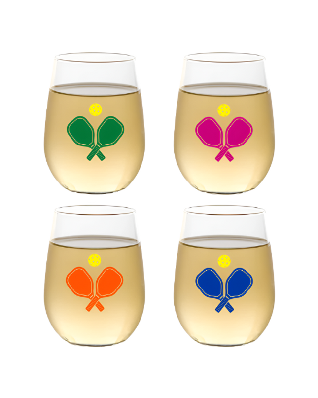 PICKLEBALL CROSS PADDLES Shatterproof Wine Glasses