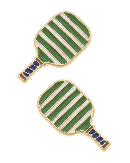 Ellie Pickleball Paddle Stud Earrings in Green